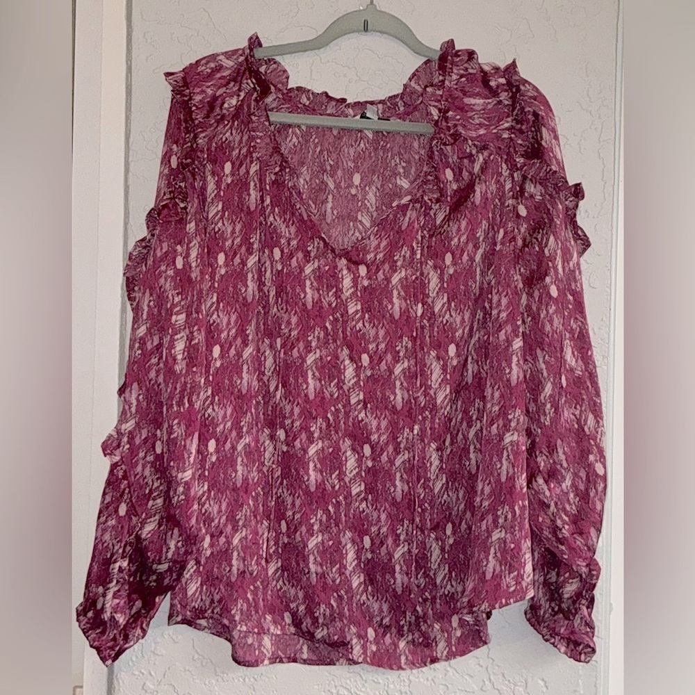 Ophelia Roe Women's Ruffled Pink Blouse (NWOT)